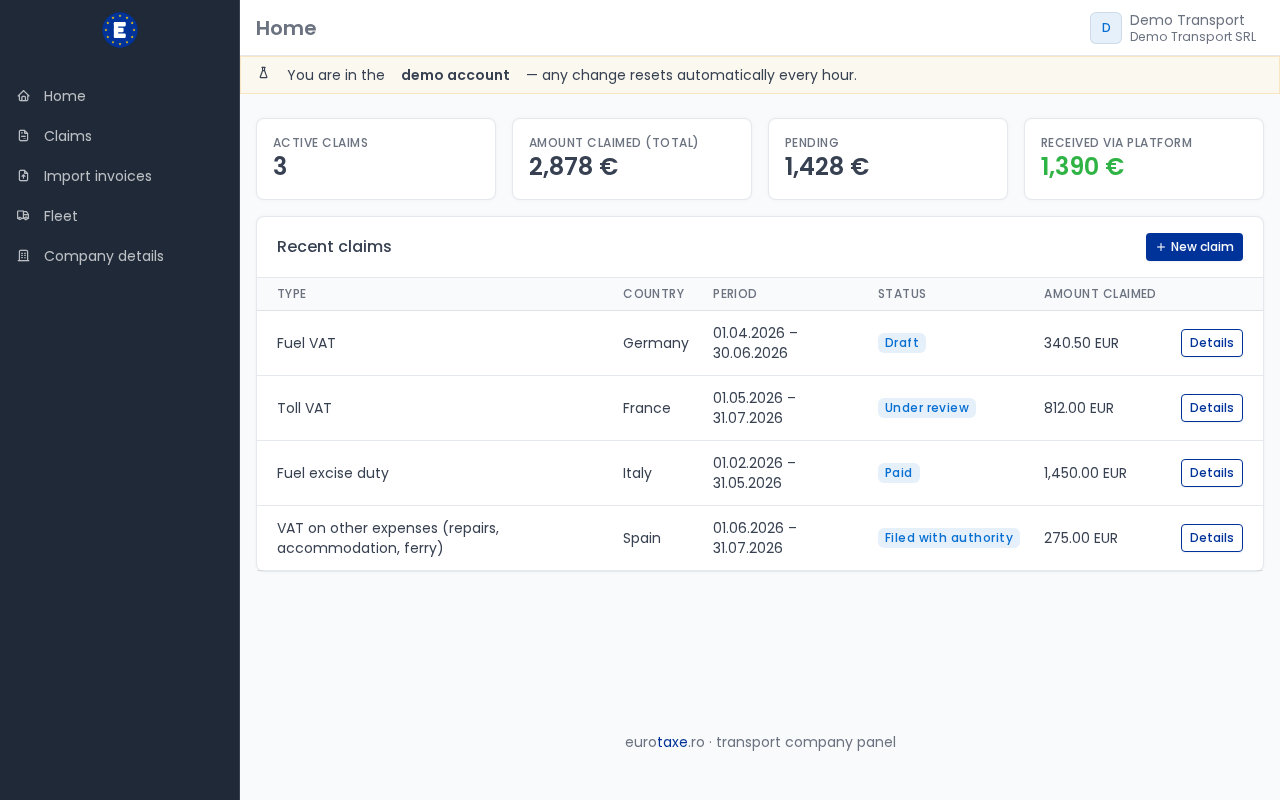 Company dashboard — claim overview